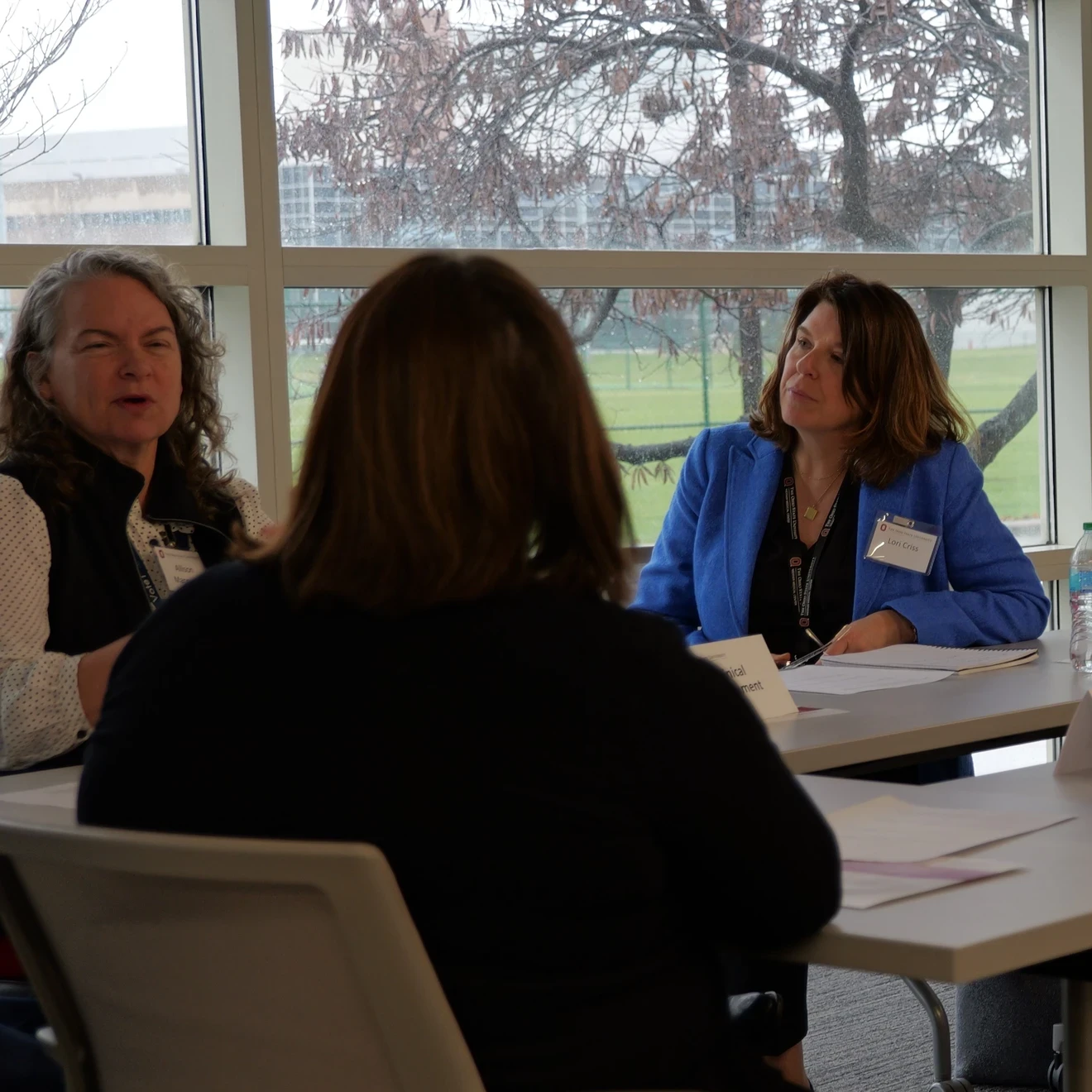 A group of interprofessional colleagues collaborating during a roundtable discussion