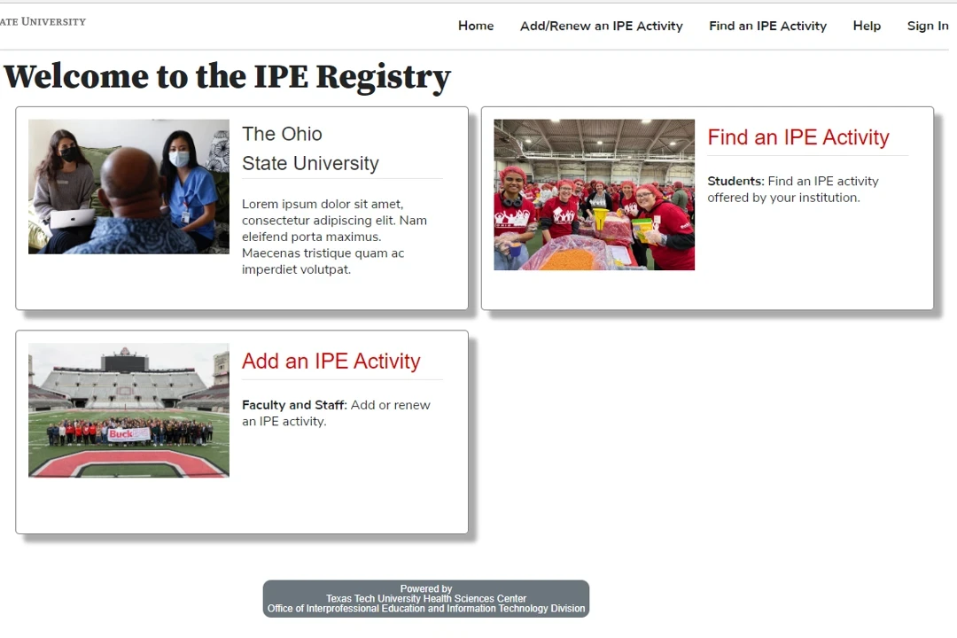3 boxes showing the IPE registry template
