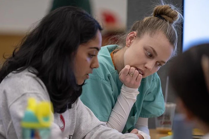 Two students learning together in a team