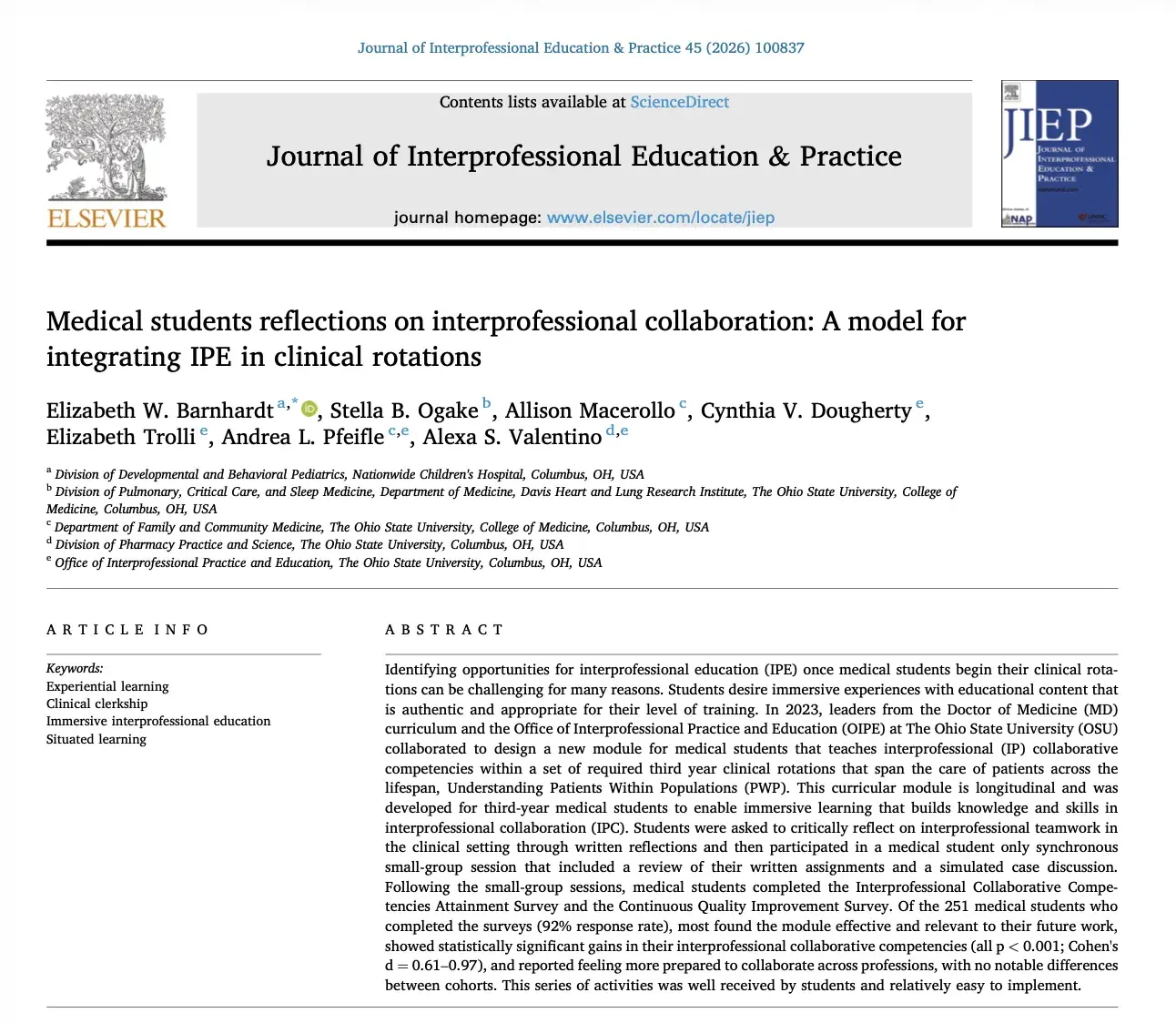 Screenshot of journal article